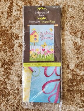 Briarwood Lane "Welcome Friends" Premium House Flag - Blue, Yellow, Pink
